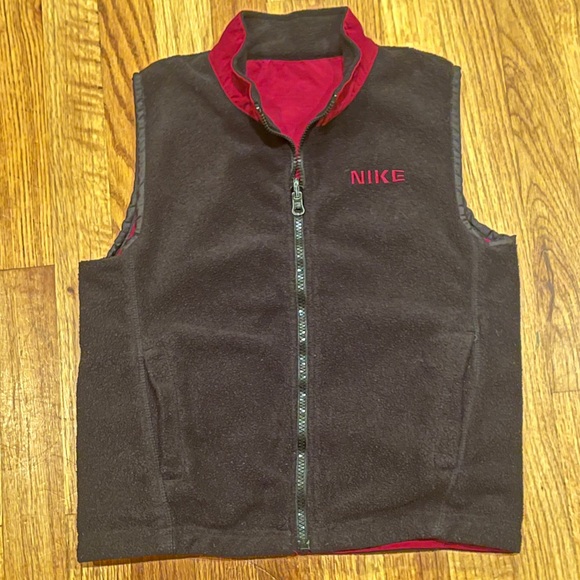 Nike REVERSIBLE Vest Maroon Crimson Black Nylon Fleece W/Pockets - Picture 3 of 7